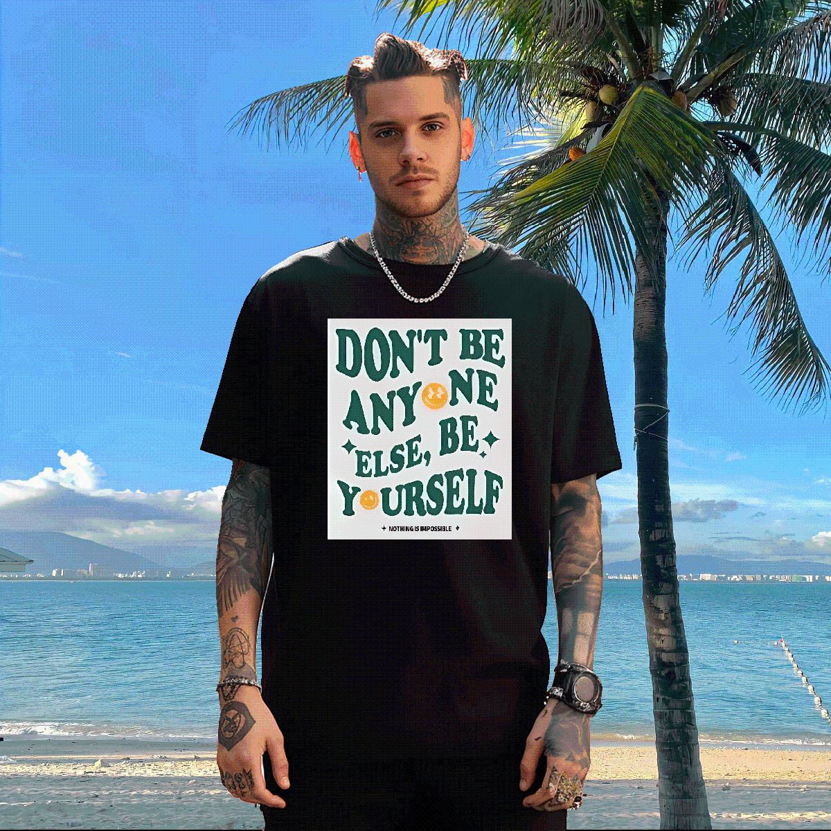 New Designer T Shirt For Man nothing is impossible 230g 100% Cotton White Plus Size Tshirts Street Wear Crew Neck Cotton Breathable Loose Fit Clothing