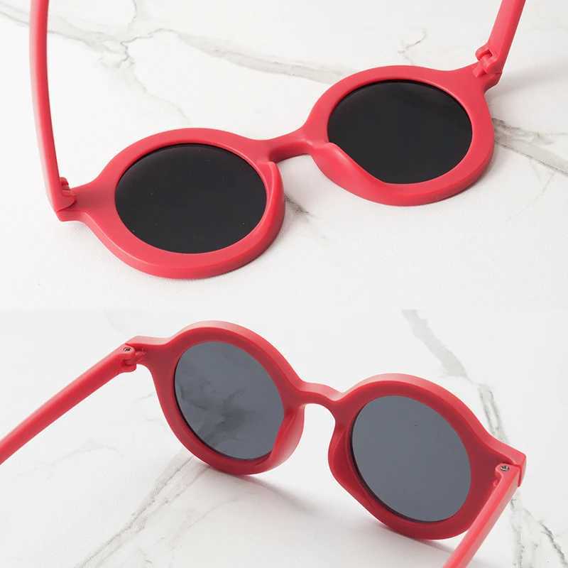 Sunglasses Baby sunglasses matte childrens sunglasses trendy round frame retro mocha colored glasses UV400 anti purple line