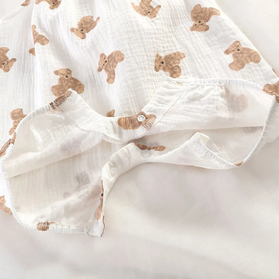 3-24 Months born One-Piece Baby Muslin Pajamas Kids Straps Bunting Romper with Hat Infant Casual Jumpsuit Summer Bear Onesie 240715