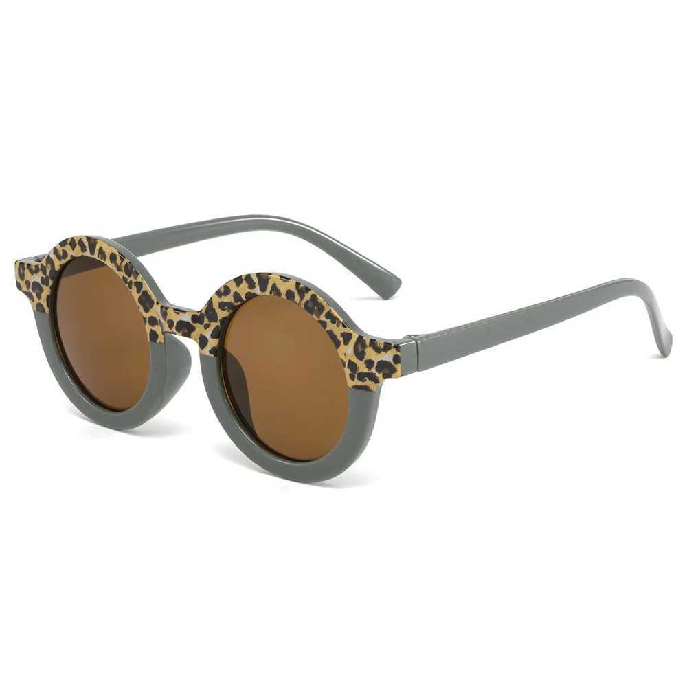 Sunglasses Round Frame Childrens Sunglasses Dual Contrast Leopard Print Fashion Childrens Sunglasses