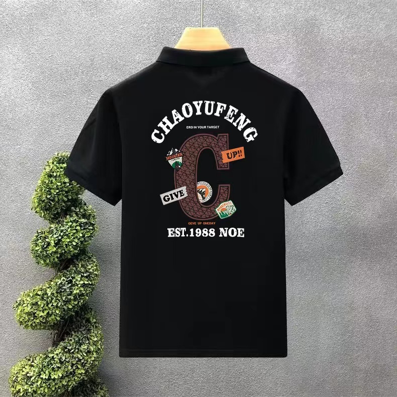 Light mature style high-end versatile polo shirt trendy brand lapel short sleeved T-shirt men's slim fit collared top