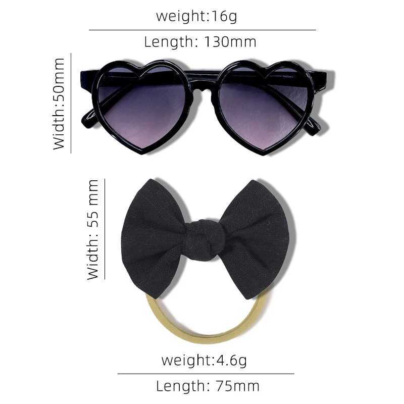 Sunglasses 2 Pcs/Set New Girls Lovely Solid Color Cotton Bowknot Hairband Heart Shape Outdoor Acrylic Sunglasses Set Kids Hair Accessories