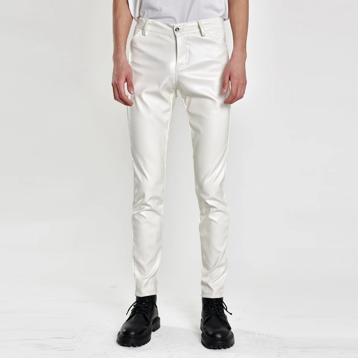 16 colors Biker Leather Pants Mens Fashion Slim Stretch PU Pants Red Blue Black Gray Men Pant Plus Size 28-36 38 40 240712