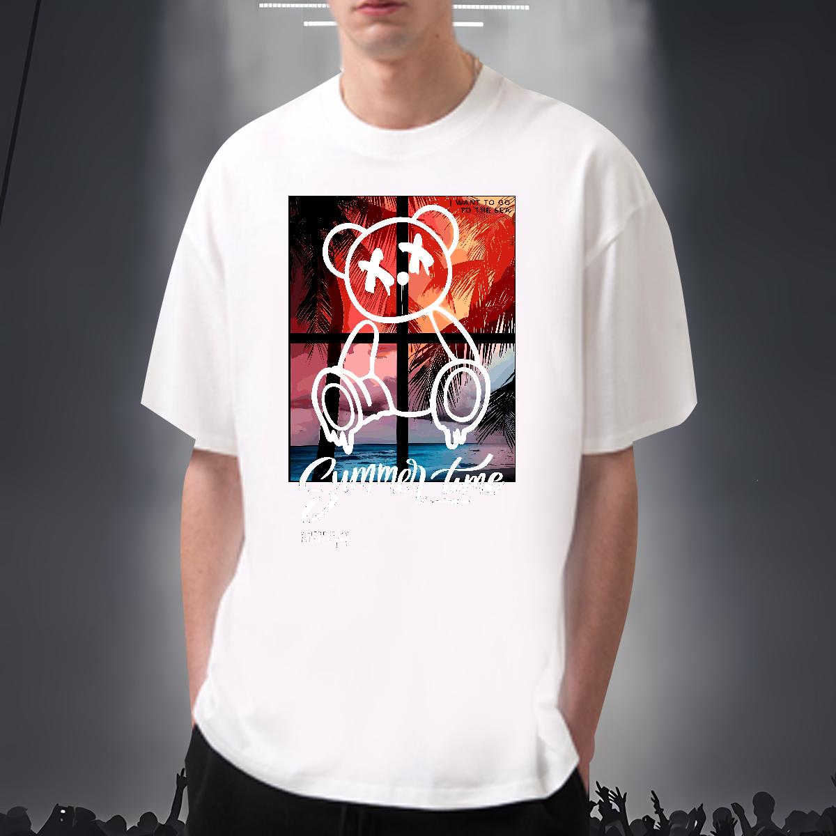 Loose Couples T Shirts Graffiti Art 230g 100% Cotton 180g Cotton Sports Casual Man T Shirts Anime Print New Tops Shirt