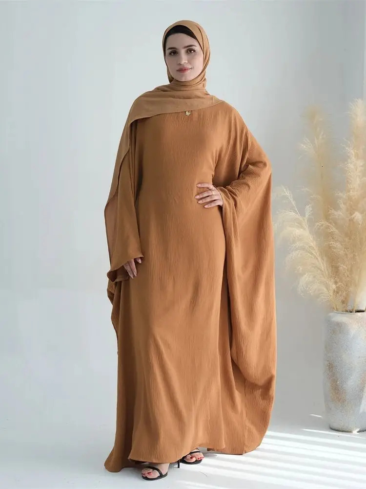 Ramadan Eid Cotton Linen Khimar Abaya Set Dubai Muslim Sets Hijab Dress Kaftan Abayas Caftan Marocain Femme Vestidos Para Mujer 240715