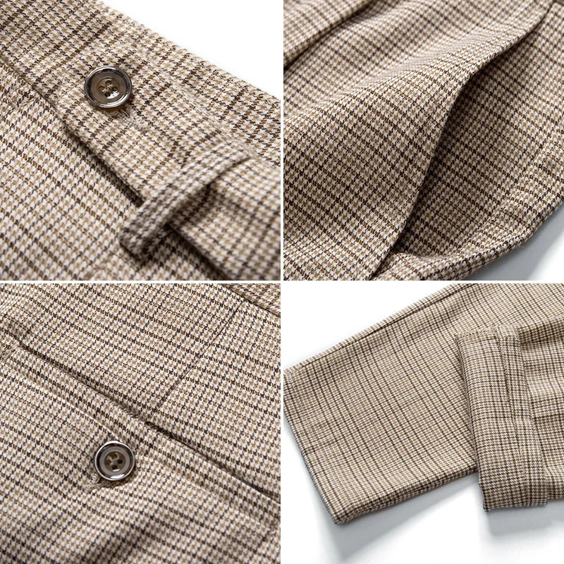 Men High Quality Stripes Business Suit Trousers/Male Slim Fit Khaki Color Suit Trousers Casual Formal Mens Dress Pants 36 240708