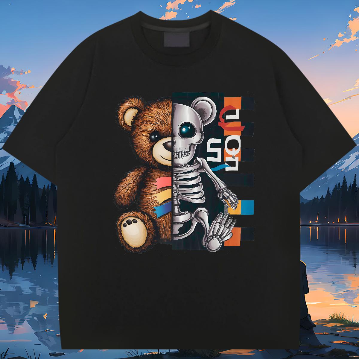 5A Men T Shirts bear 230g Cotton Outdoor Round Neck Short Sleeve Tshirts Custom Black White Tops Tees