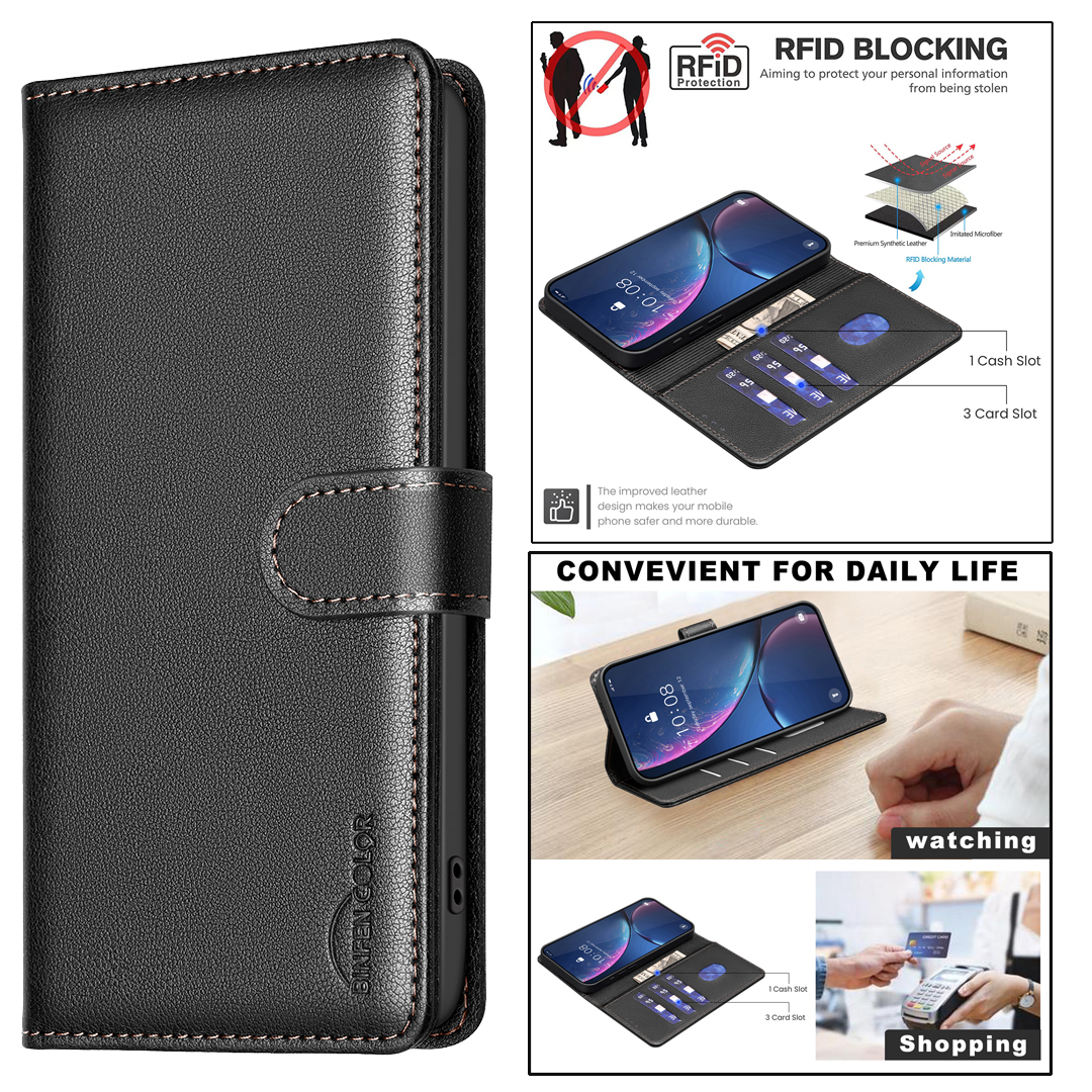 RFID Blocking Business Leechee Grain PU Leather Wallet Cases Credit ID Card Slot Holder Flip Cover Magnetic Pouch For Iphone 16 Pro Max SE4 15 14 13 1