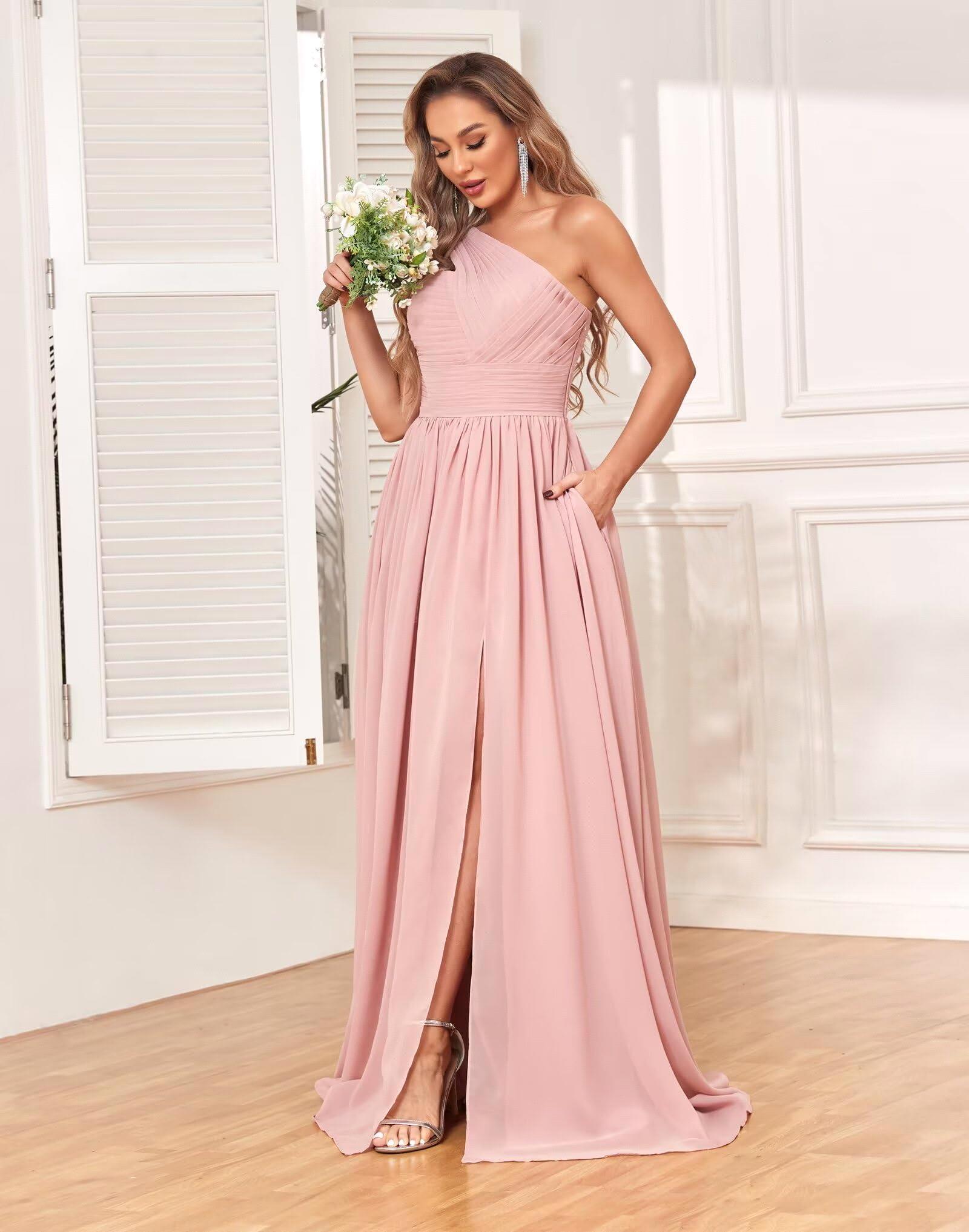 Elegant Side Split A-e Prom One Shoulder Sleeveless or-Length Ruched Special Ocn Dresses BM5069