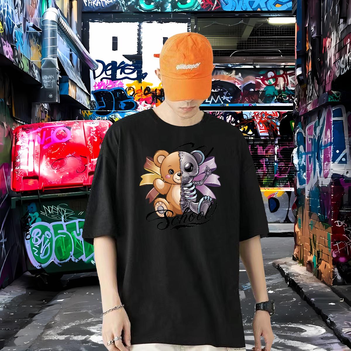 Comfortable T Shirt For Man bear 230g 100% Cotton Daily Wear Crew Neck Cotton Men Tops Tees Brand Floral Print Tops Shirt