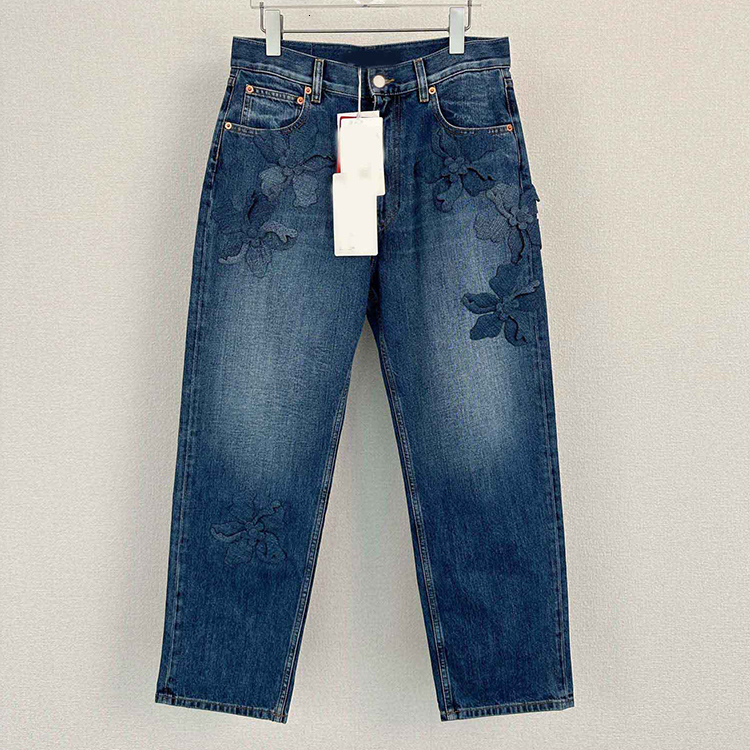 Women Casual Handmade 3D flowers Office Waist Ladies Jeans Women's Pants & Trousers High