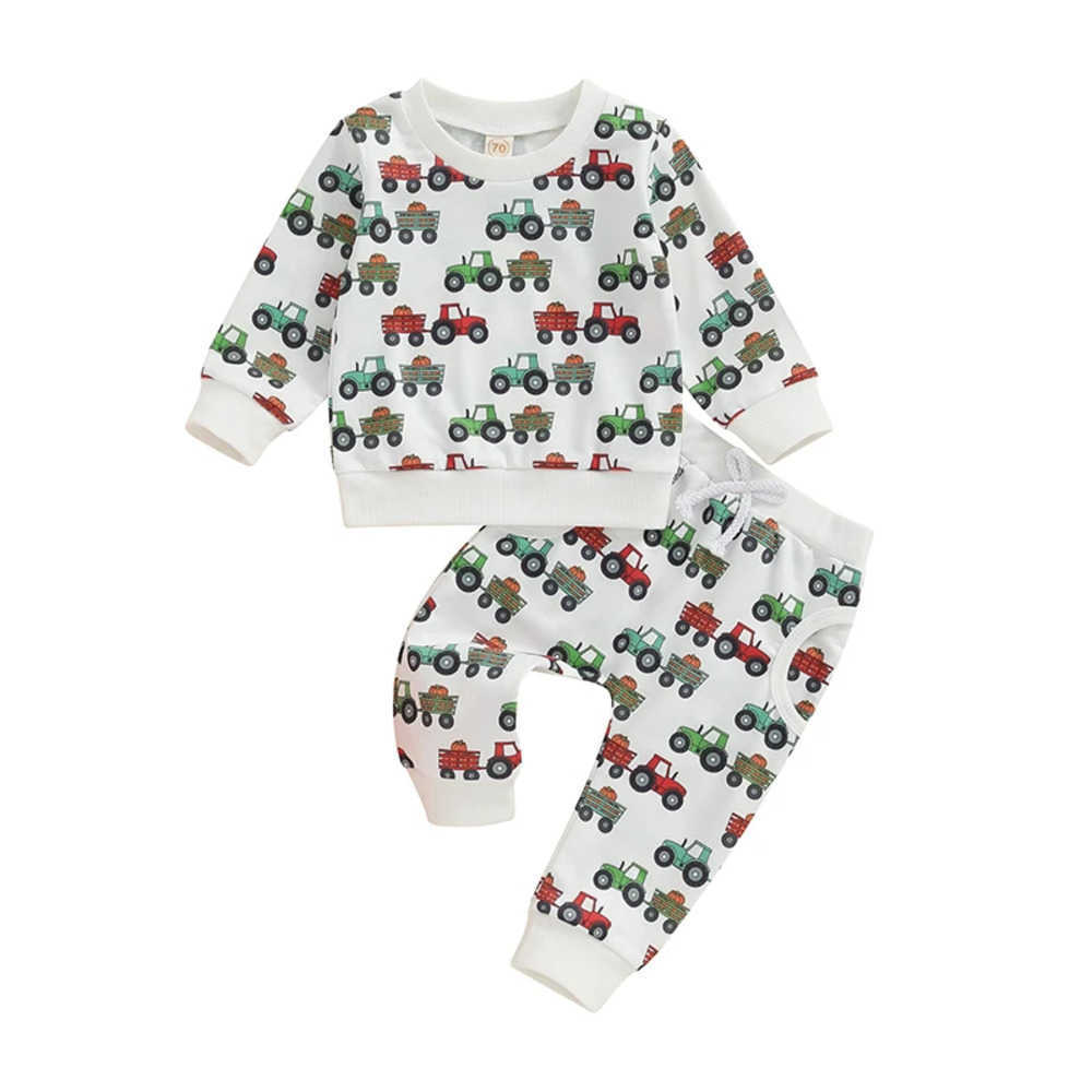 Clothing Sets 2024-05-13 Lioraitiin 3M-3Y Baby Boy 2Pcs Fall Outfits Long Sleeve Tractor Print Sweatshirt + Pants Set Farm Clothes NC6N
