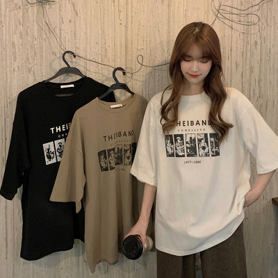 Readystock Oversize cartoon pattern t-shirt women's clothing, curvy girls fashion Korean style loose vintage shirt T112
