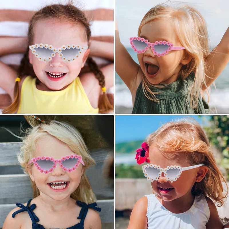 Sunglasses 2023 Newest Children Colors Round Flower Cat Eye Shape Sunglasses Girls Boys UV400 Outdoor Protection Glasses Kids Sun Glasses
