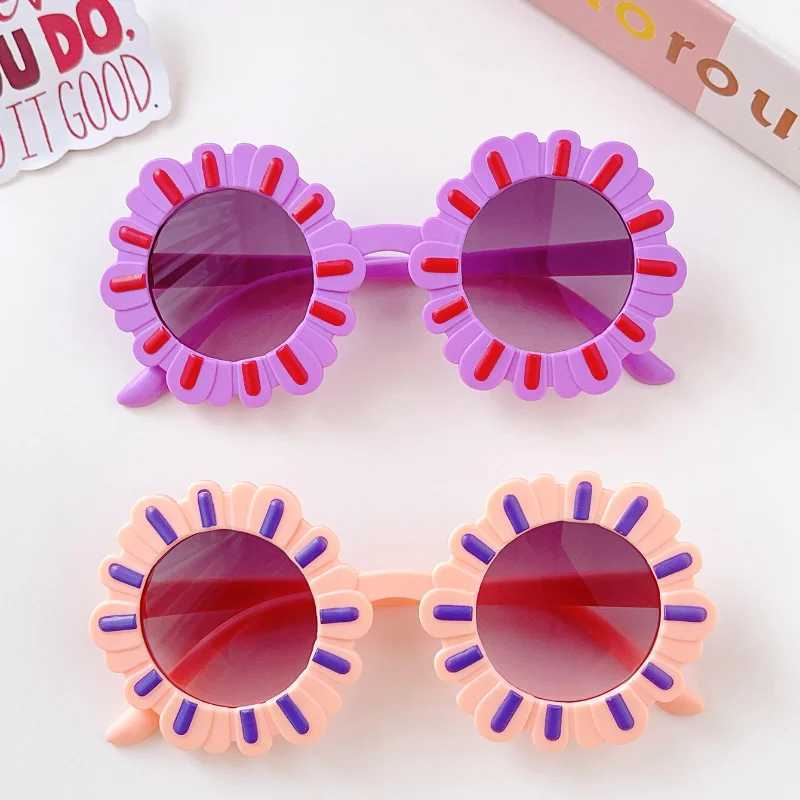 Sunglasses 2024 Girls Boys Fashion Colorful Circular Flowers UV400 Sunglasses Outdoor Sweet Children Protection Sunglasses Kids Sun Glasses