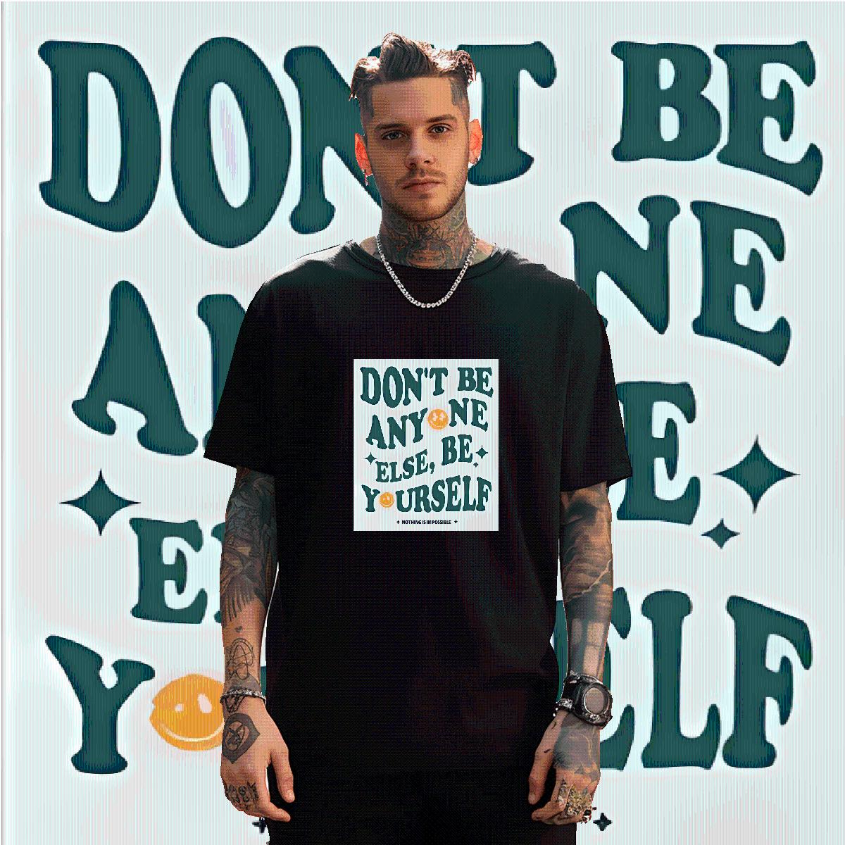 Loose Fit Tshirts don't be any one else 230g Cotton O-Neck Short Sleeve Cotton Casual Daily Wear T Shirts Men Anime 2024 Designer Clothes