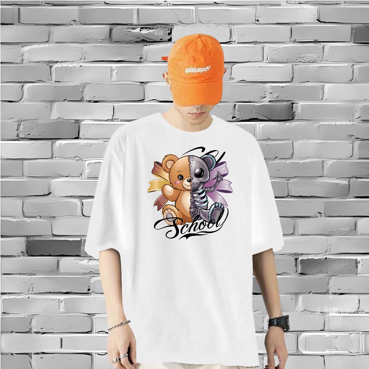 Brand T Shirt For Man bear 230g Cotton Casual Beach O-Neck Short Sleeve Cotton Tshirt for Man Woman Fashion Designer Oversized Top Tees