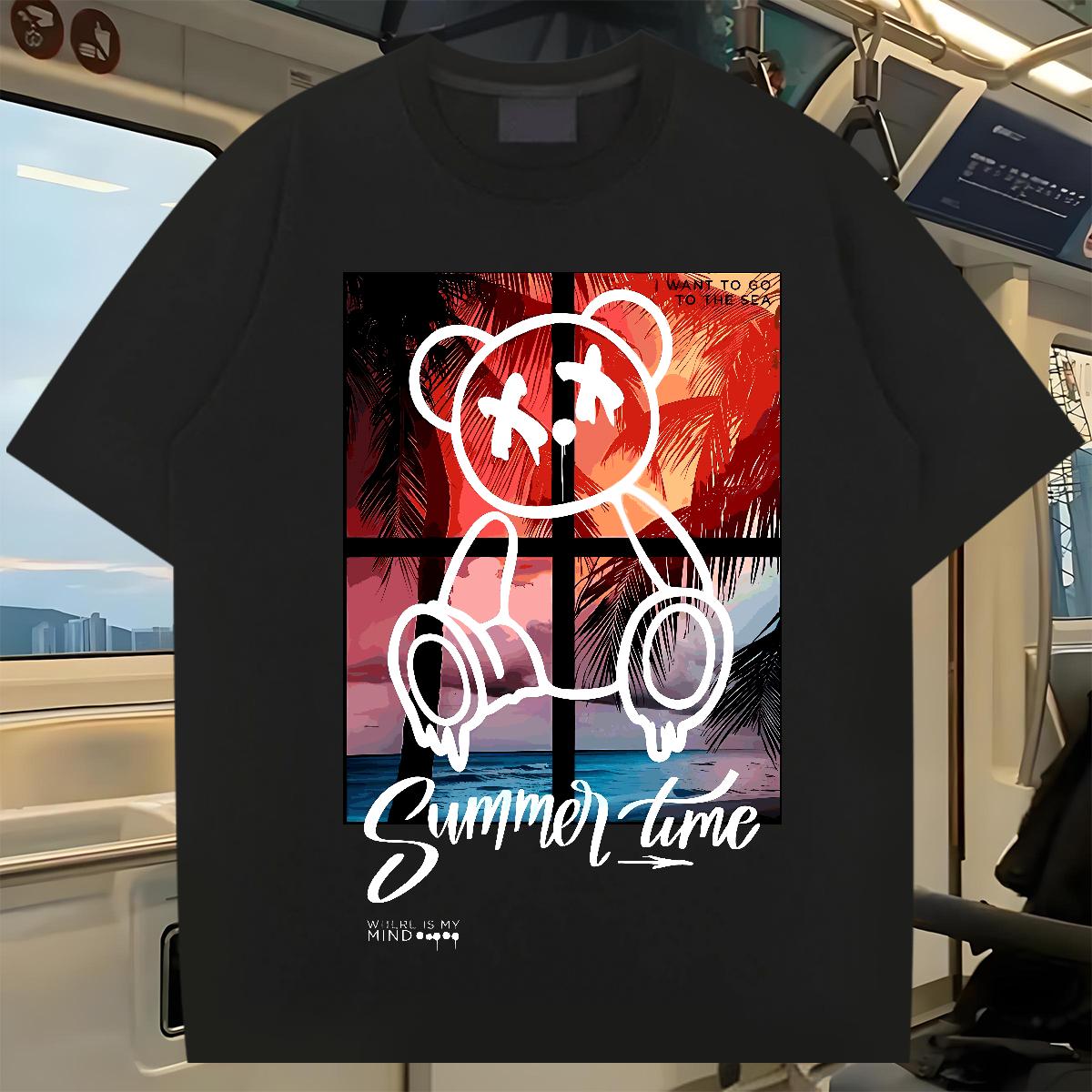 Fashion Designer T Shirt For Man Graffiti Art 230g Cotton Black Oversized Hip Hop Street Men Tops Tees 180g Cotton Comfortable