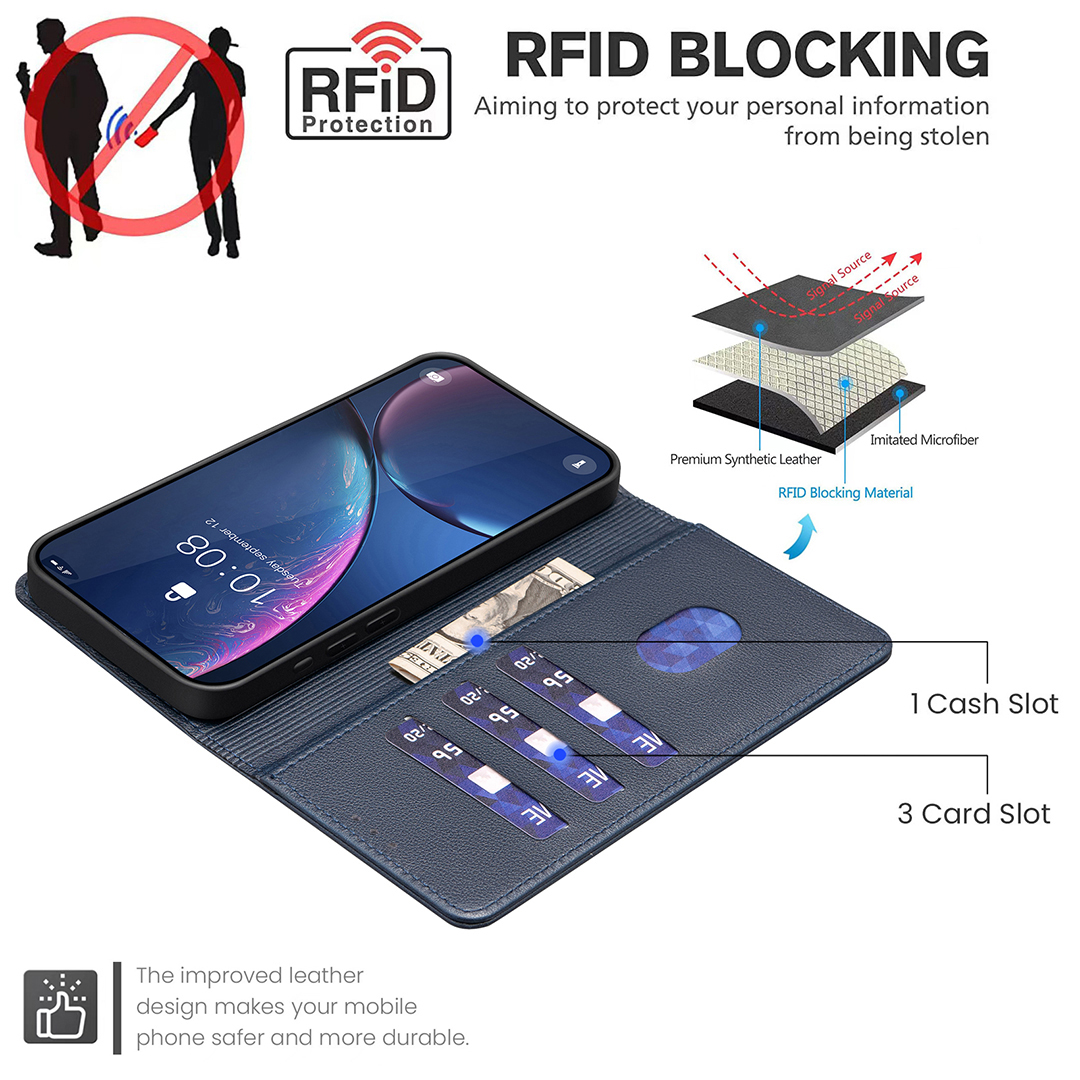 RFID Blocking Business Leechee Grain PU Leather Wallet Cases Credit ID Card Slot Holder Flip Cover Magnetic Pouch For Iphone 16 Pro Max SE4 15 14 13 1