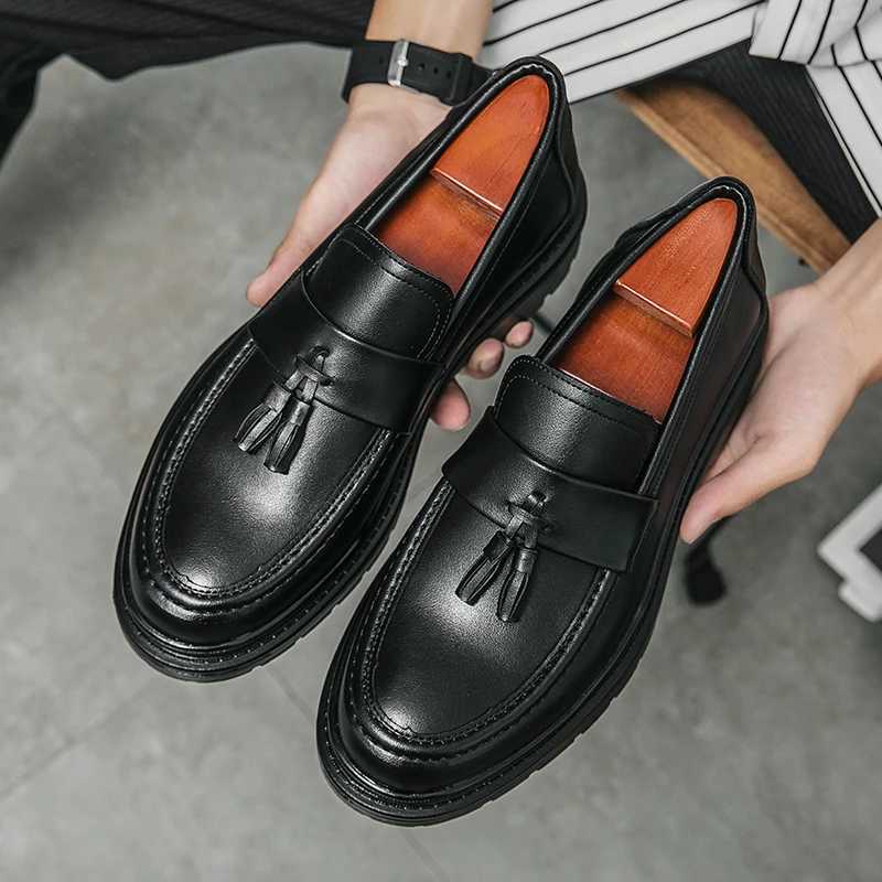 Men's Leather Tassel Hot Loafers - Casual Formal, New Thick Sole, Breathable, Comfortable Dress Moccasins For Business & Everyday Wear
