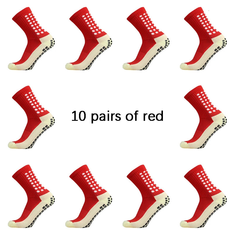 10 Pairs/lot Men Womens Football Socks Cotton Square Silicone Suction Cup Grip Anti Slip Soccer Sports Rugby Socks Tennis Socks 240709