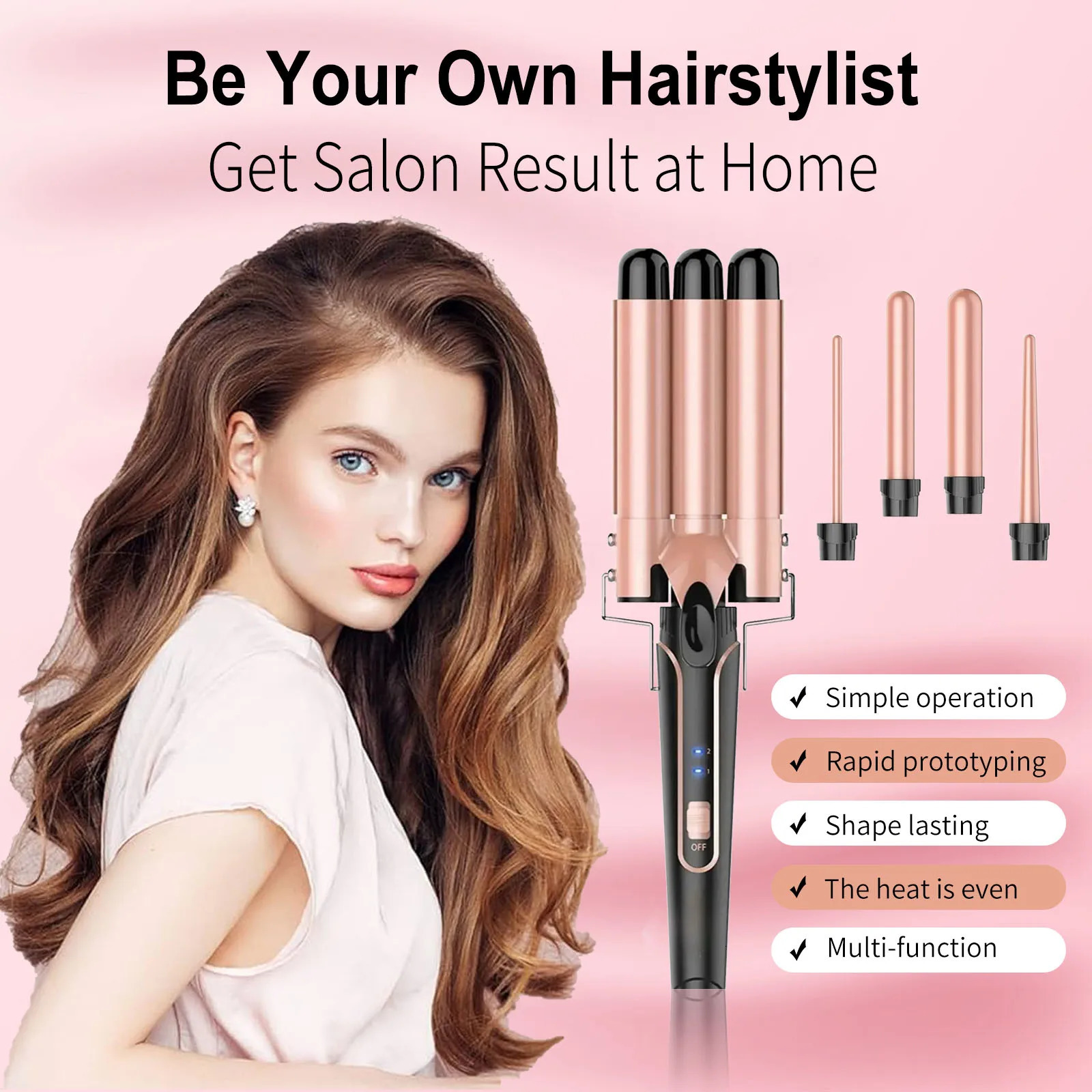 5 In 1 3 Barrel Waver Curling Iron With Fast Heating Up Crimper Wand Curler For All Hair Types 240712