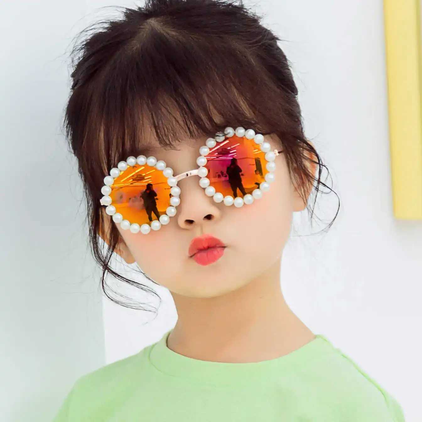 Sunglasses adhesive pearl childrens sunglasses New B138 fashion baby street fashion with round frame glasses