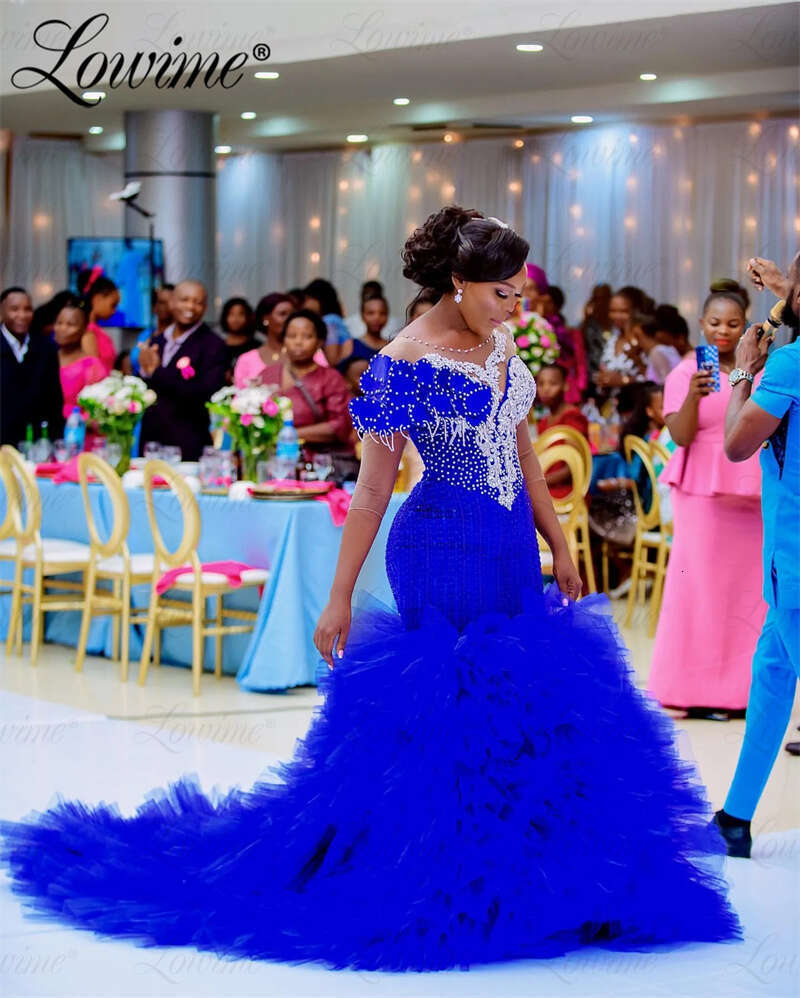 Elegant Royal Blue African Prom Crystals Mermaid special Party Dress Plus Size Evening Dresses Woman Customize