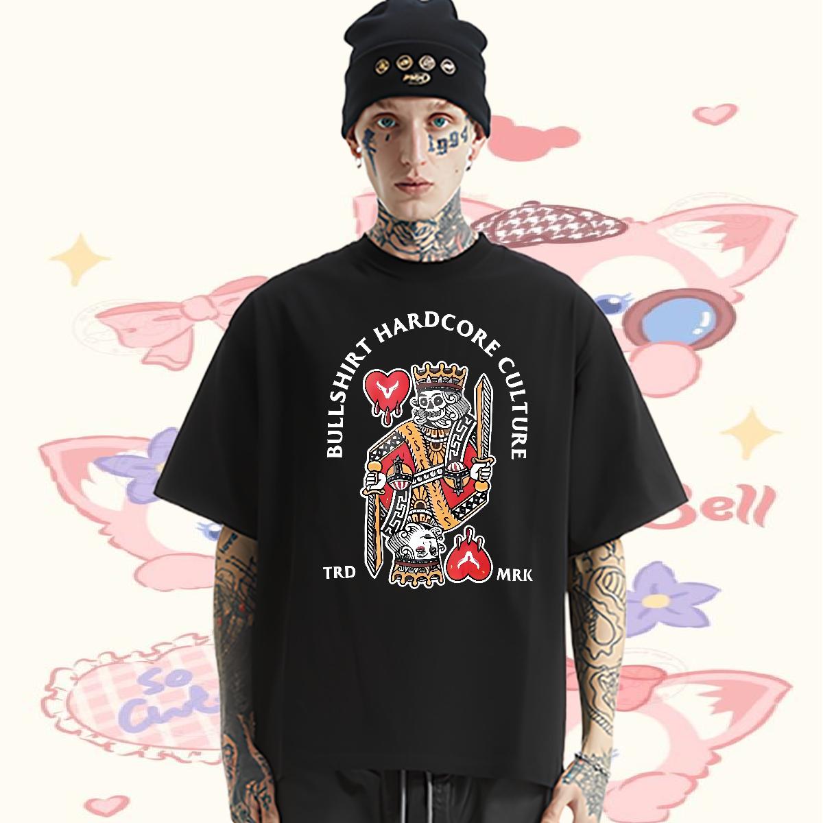 Wholesale T-Shirts for Men fashion 230g Cotton Anime Print Street Casual Men Tshirts Round Neck Short Sleeve Soft