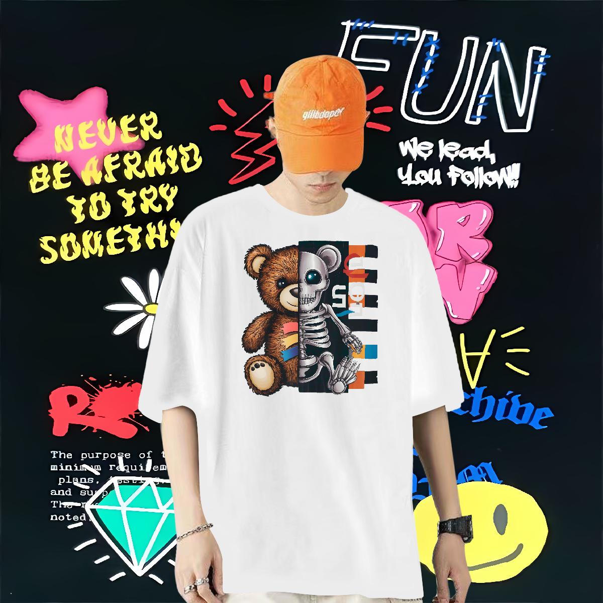 5A T Shirt For Man bear 230g Cotton Street Breathable Crew Neck Cotton Men Tees 2024 New Custom Printed Tee Shirt