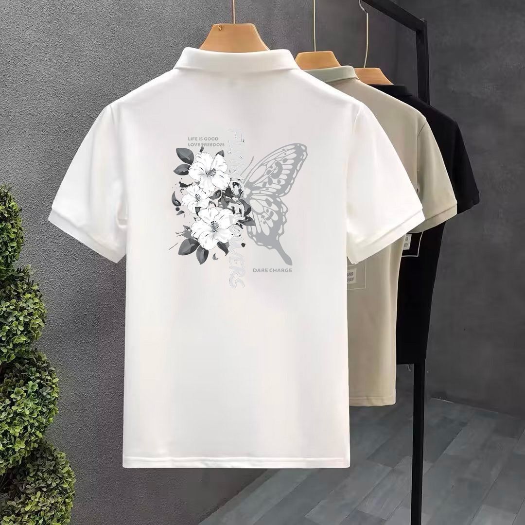 High end printed polo short sleeved trendy brand lapel t-shirt 2024 summer new men's versatile collar top