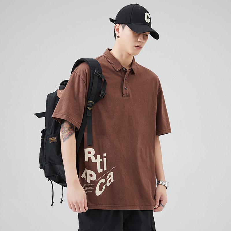 2023 Summer New Printed Short sleeved Shirt Trendy Brand Wash Pure Cotton Polo Collar T-shirt for Men