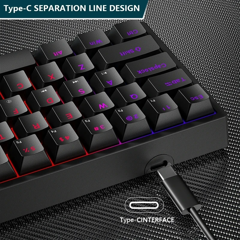 K620 Mini Backlit RGB Gaming Mechanical Keyboard Gamer Mechanic Kit 60 Percent DIY Custom PBT Keycap swap Pink White USB PC 240712