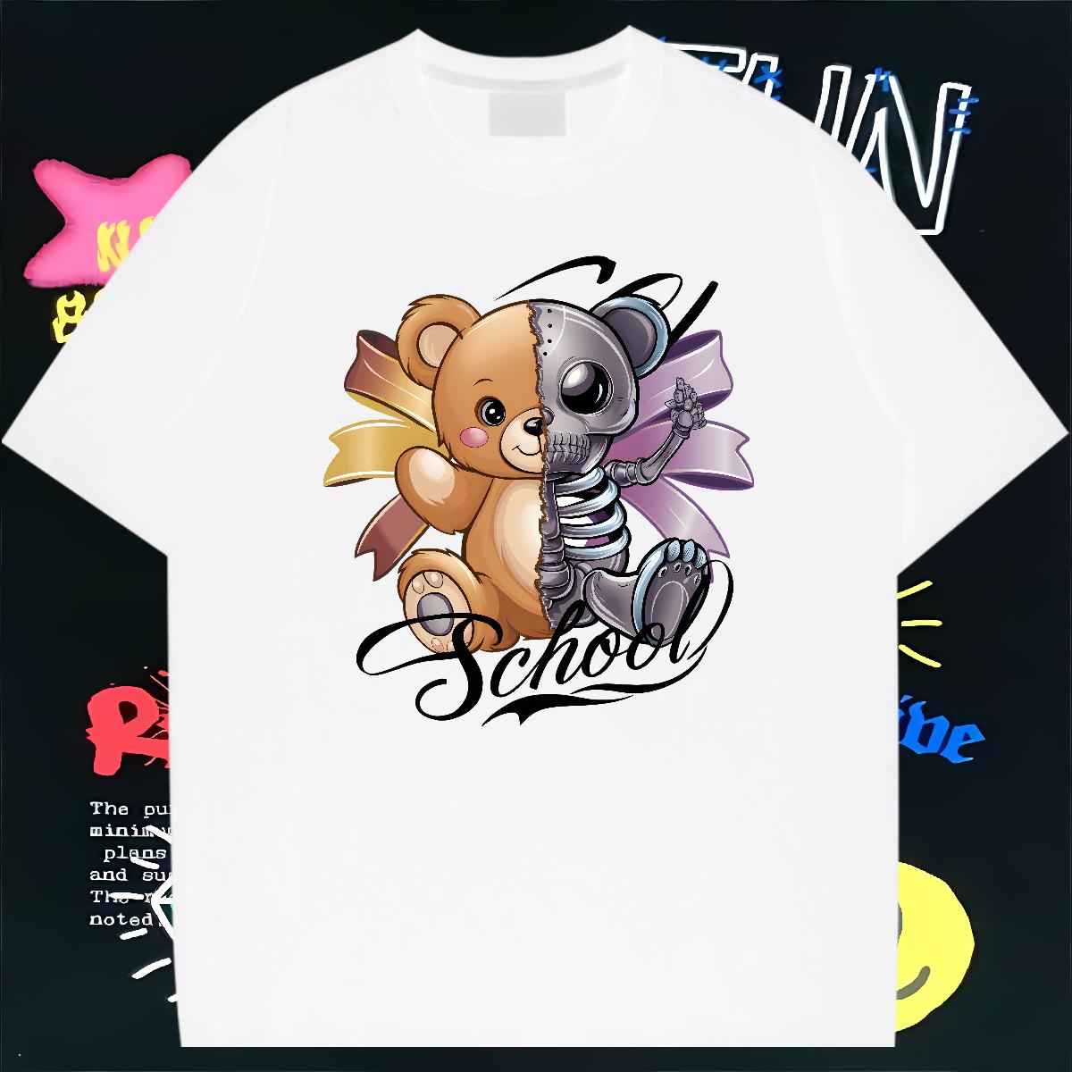 Unisex Mens T Shirts bear 100% Cotton 230g Hip Hop Cotton O Neck Short Sleeves Men Clothes T-Shirt Fashion Designer Cartoon Print Tshirts