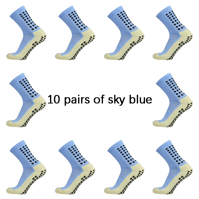 10 Pairs/lot Men Womens Football Socks Cotton Square Silicone Suction Cup Grip Anti Slip Soccer Sports Rugby Socks Tennis Socks 240709