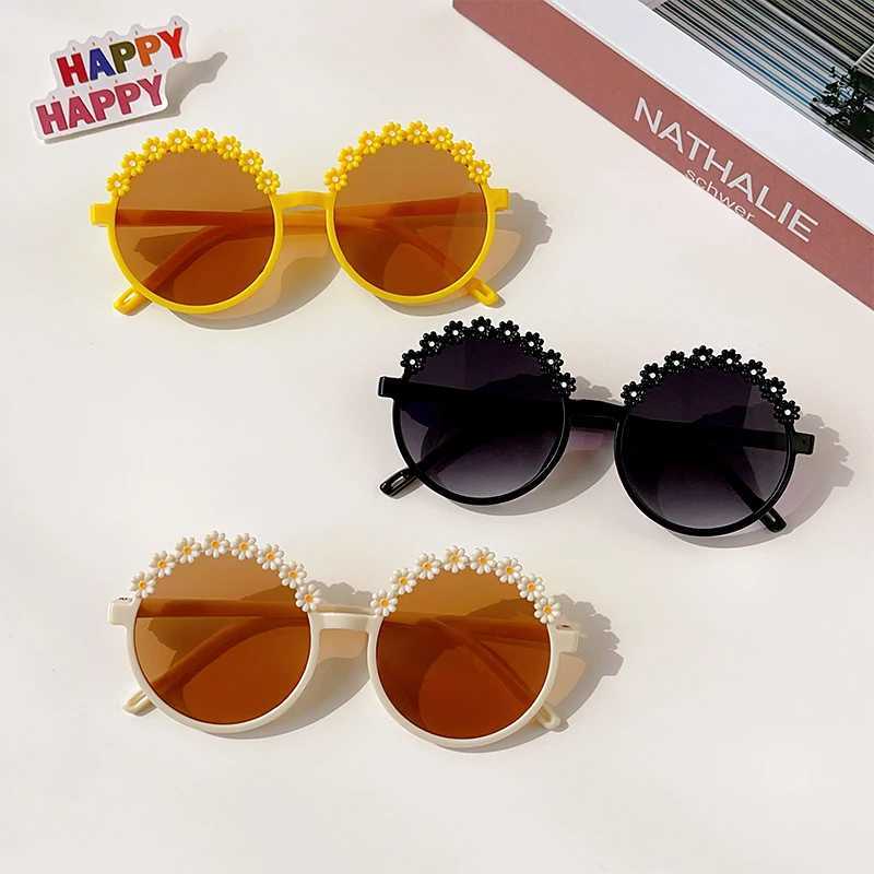 Sunglasses 2023 New Children Cute Acrylic Flower Sunglasses Kids Girls Lovely Outdoor Sun Protection Sunglasses Kid Eye Protection Glasses