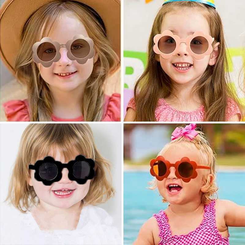 Sunglasses 2024 New Children Cute Solid Color Flower UV400 Sunglasses Fashion Round Girls Boys Sun Protection Sunglasses Kids Sun Glasses