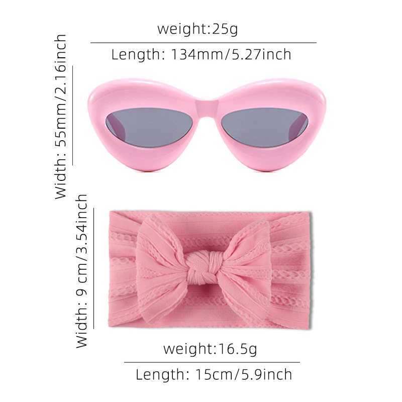Sunglasses 2 Pcs/Set Boys Girls Lovely Colorful Soft Bowknot Wide Hairbands Fashion Lip Shaped UV400 Sunglasses Set Lovely Hair Accessories