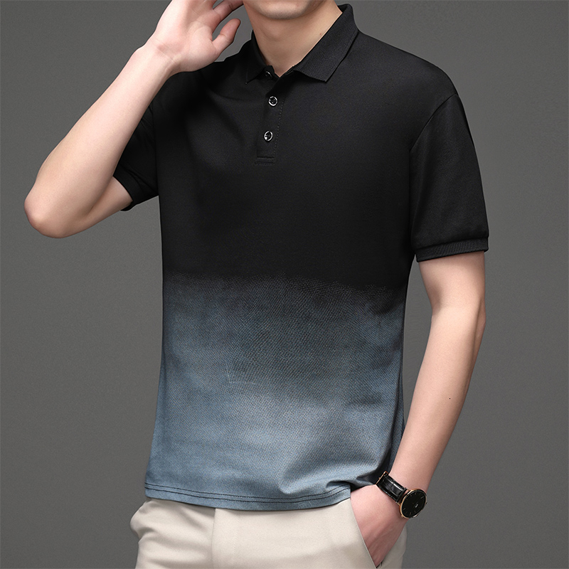 Youth Rainbow Gradient Trendy Short sleeved Polo Shirt Summer New Tencel Cotton Comfortable and Breathable T-shirt