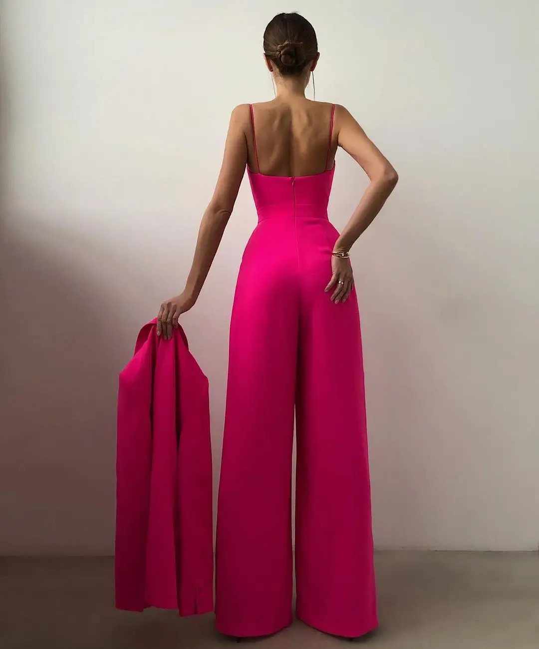 Chic Spaghetti Straps Wide Leg Pants Jumpsuits Elegant Fashion Women Ladies V-Neck High Waist Long Rompers Sleeveless Suit 240715