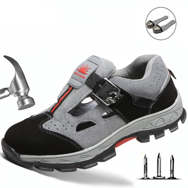 Labor Insurance Men Steel Toe Caps Anti-Smashing Safety Shoes Breathable Deodorant Wear-Resistant Work Sandals atillas