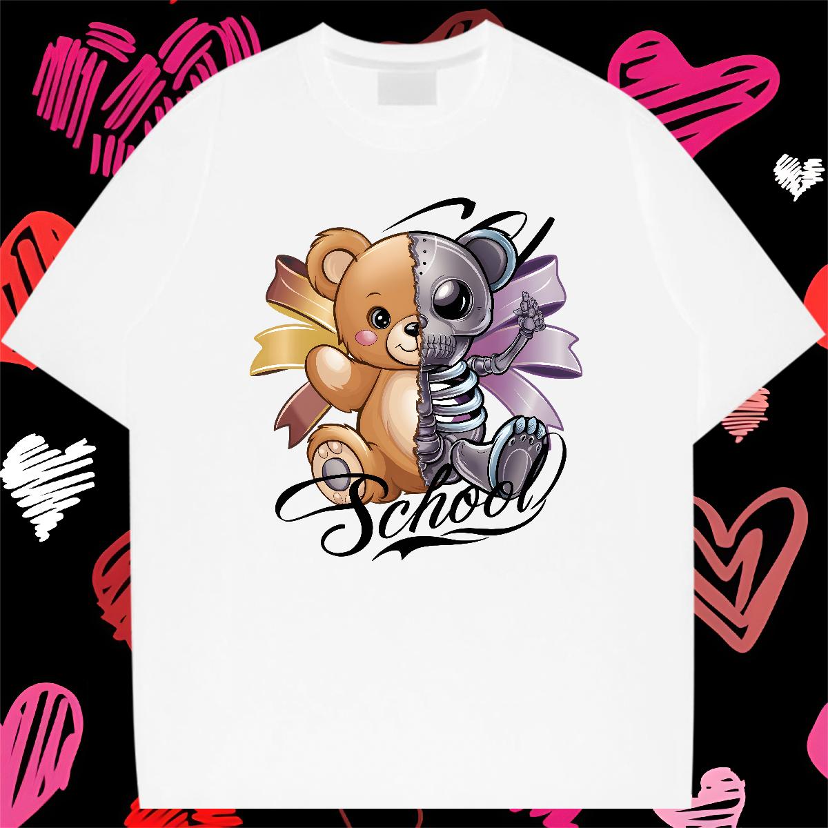 Unisex T shirt bear 230g 100% Cotton Daily Wear Crew Neck Cotton Tshirt for Man Woman Classic Casual Custom Printing Tops Shirt