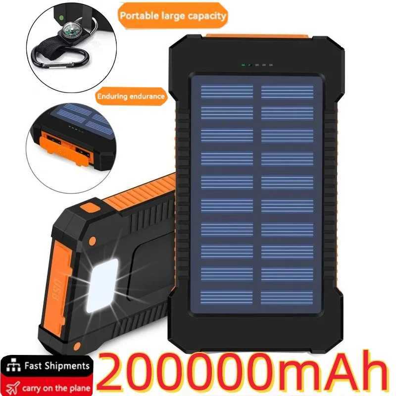 200000mAh Portable Solar Power Bank External Battery Fast Charging Waterproof Powerbank with SOS Flashlight Powerbank for M240715