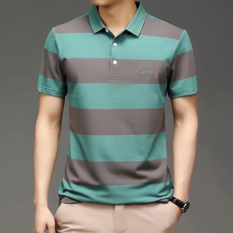Network pattern striped t new short sleeved Korean version men's polo T-shirt trend shirt top lapel 2022