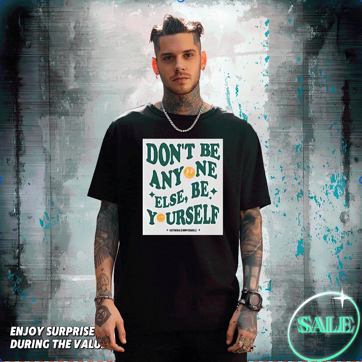 Casual New Mens T Shirts nothing is impossible 230g 100% Cotton Black Oversized Men Tops Tees Anime Printing Street O-Neck Short Sleeve Cotton Brand P