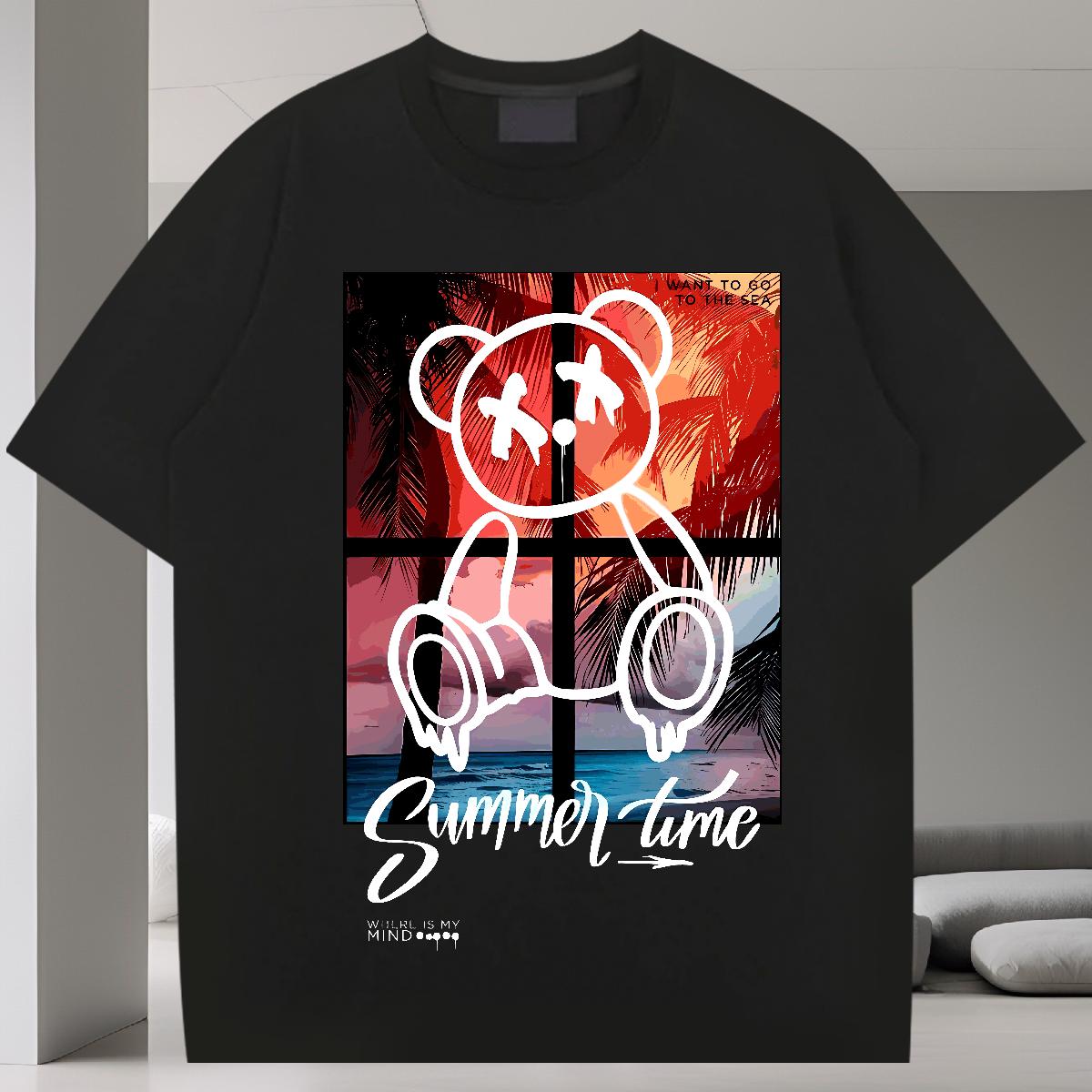 Fashion New Men T Shirts Graffiti Art 230g 100% Cotton Anime Print Tshirts Street Round Neck Short Sleeve High Quality Tee Shirt