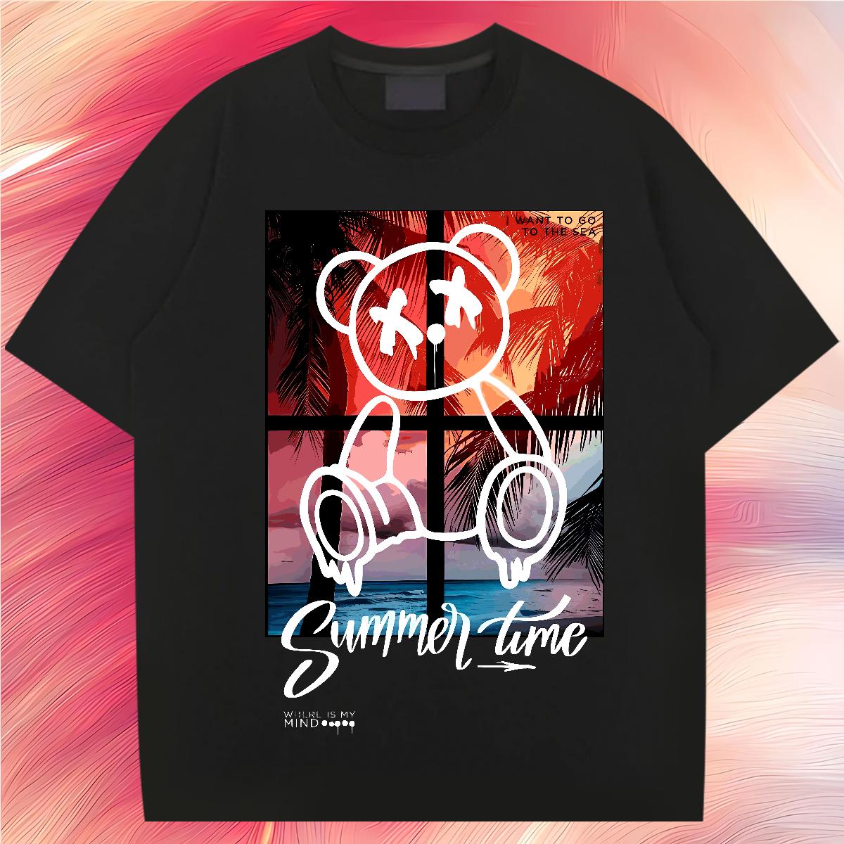 Soft Men Tops Tees Graffiti Art 100% Cotton 230g Short Sleeve Cotton O-Neck Daily Outfit Man T Shirts DIY Anime New Tops Shirt