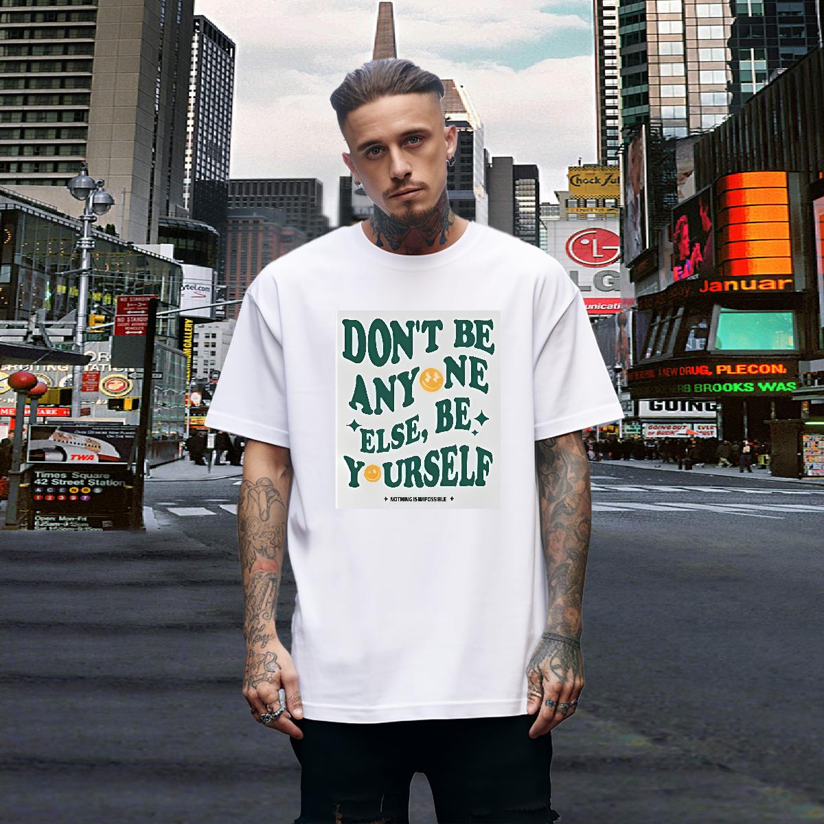 Wholesale Mens T Shirts be yourself 230g Cotton Skull Men Tshirts High Street Hip Hop Round Neck Short Sleeve Comfortable Top Tees