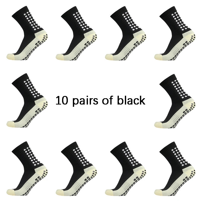 10 Pairs/lot Men Womens Football Socks Cotton Square Silicone Suction Cup Grip Anti Slip Soccer Sports Rugby Socks Tennis Socks 240709