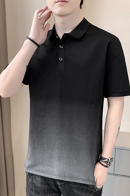 Gradient color short polo shirt, summer loose fitting, lapel T-shirt, men's half sleeved T-shirt trend